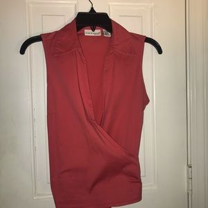 Croft & Barrow salmon pink blouse v neck shirt